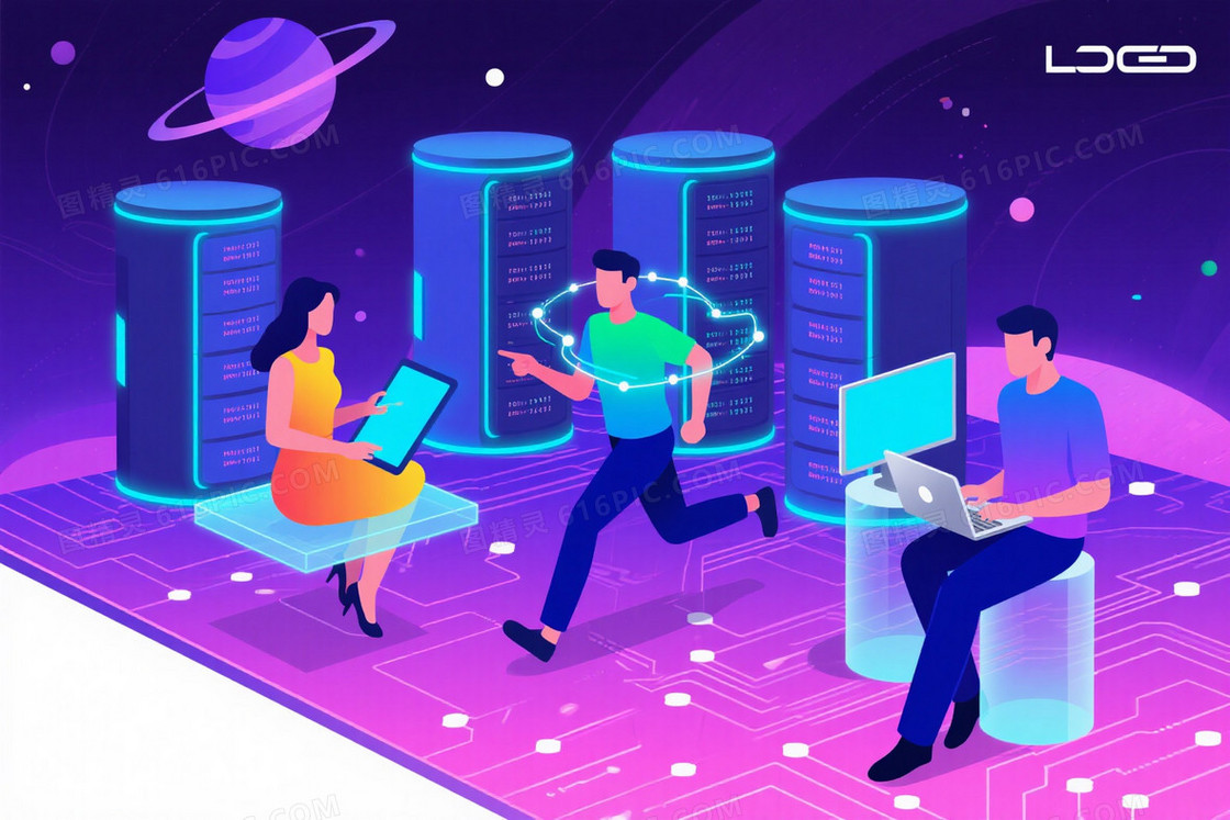 紫蓝渐变赛博朋克数字科技背景