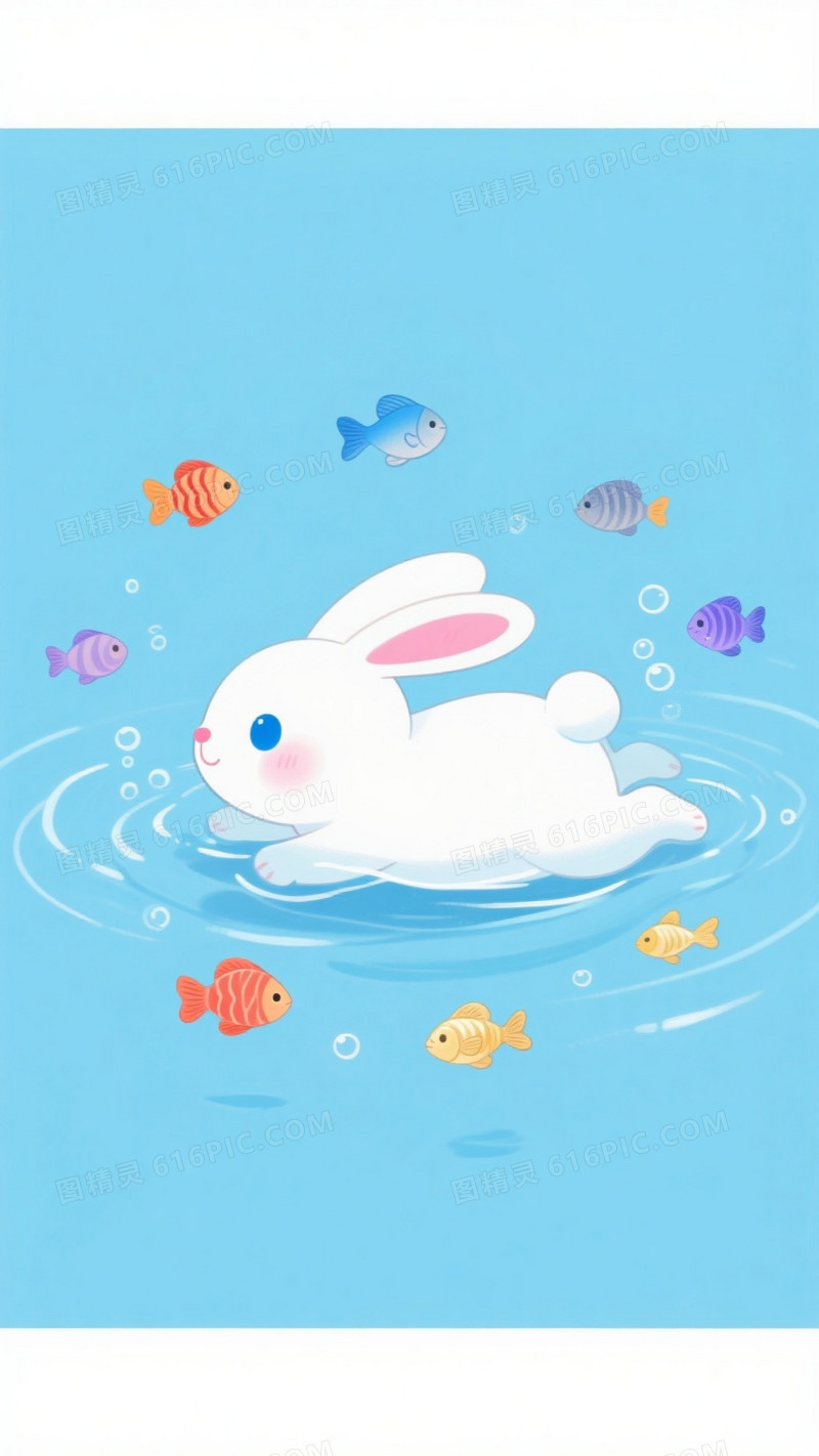 浅天蓝清新治愈卡通兔子背景