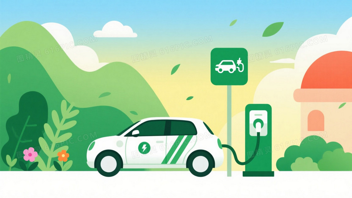 蓝黄绿渐变清新插画背景