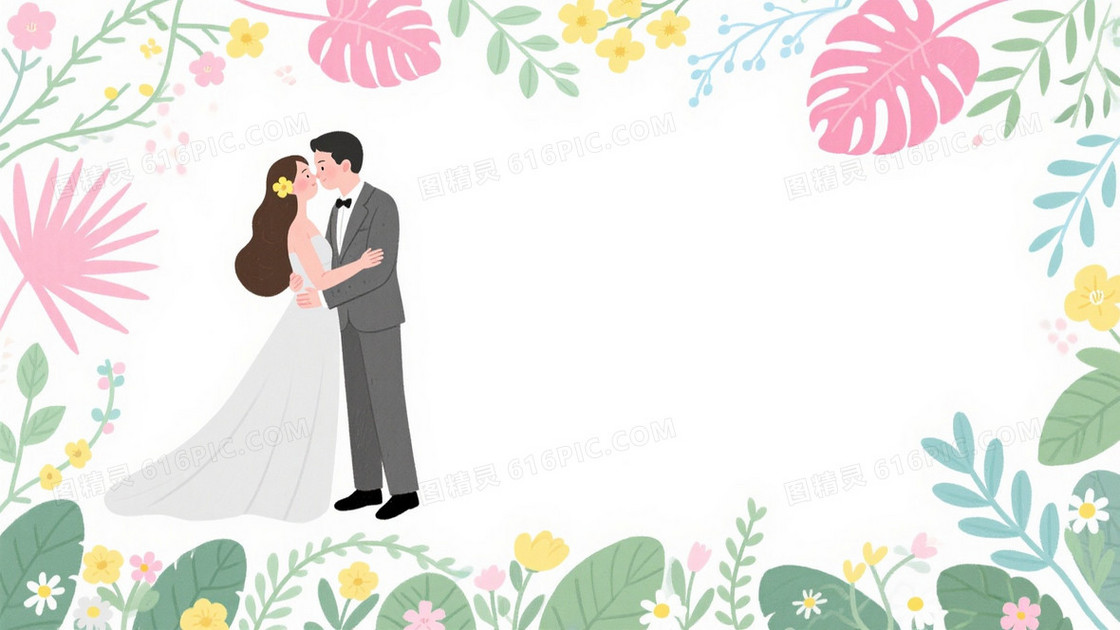 马卡龙色手绘花卉婚礼背景