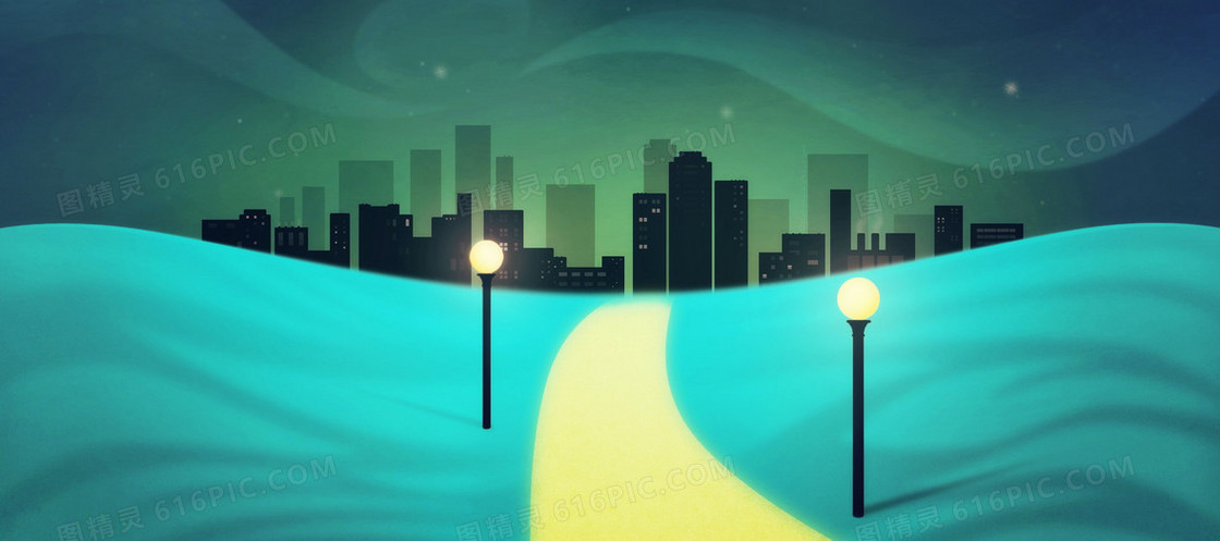 漫画城市夜景