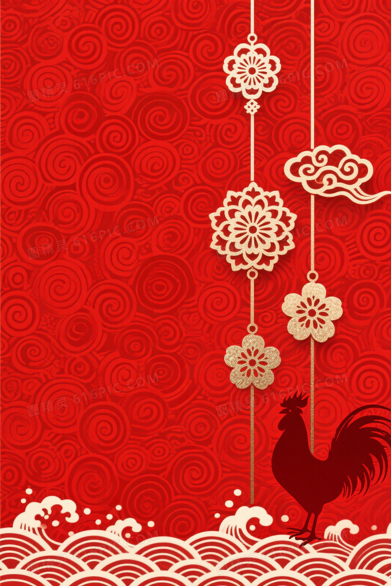 红金螺旋云纹镂空花卉背景