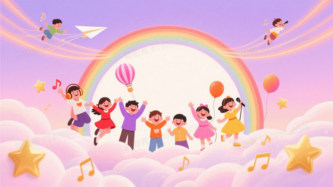 粉紫渐变童话儿童云朵背景