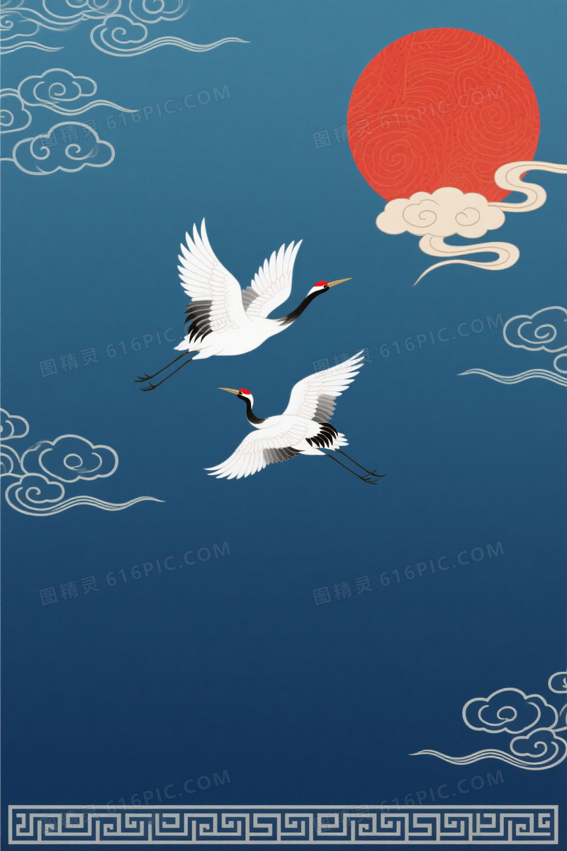 深青渐变红日白鹤祥云背景背景图片下载_1056x1584像素JPG格式_编号z6yfrdxmj_图精灵