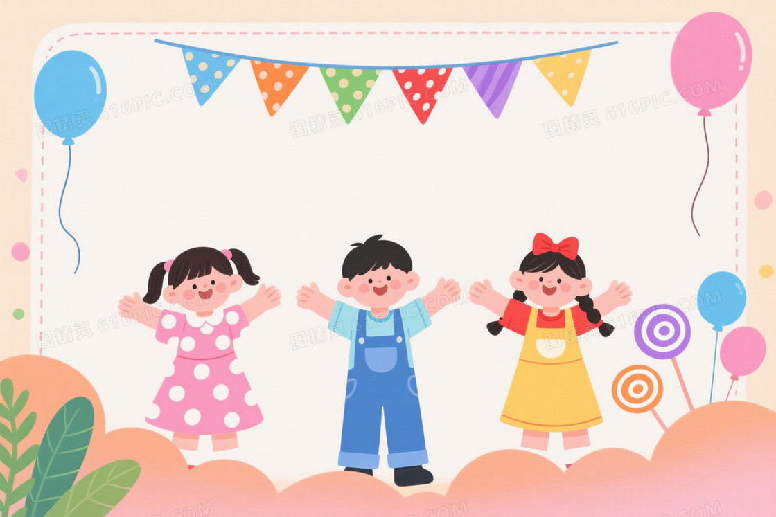 马卡龙色手绘童趣插画背景