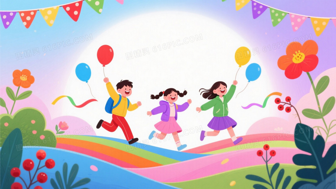 粉紫渐变童话儿童奔跑背景