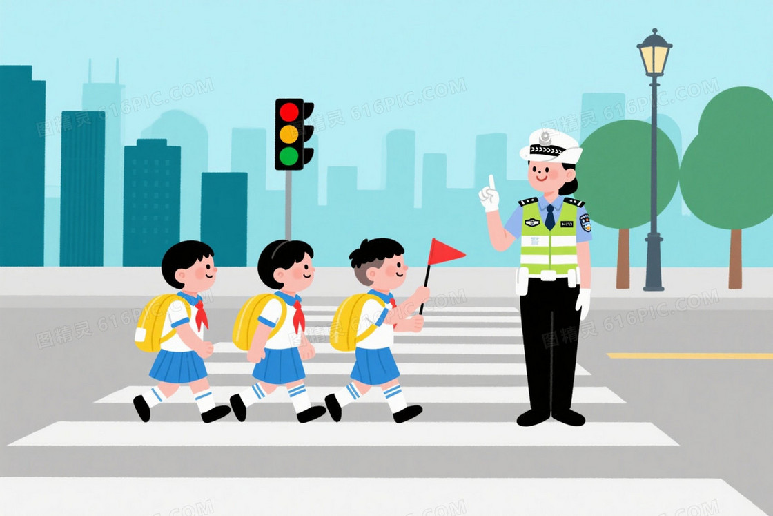 马卡龙色扁平手绘交通教育背景