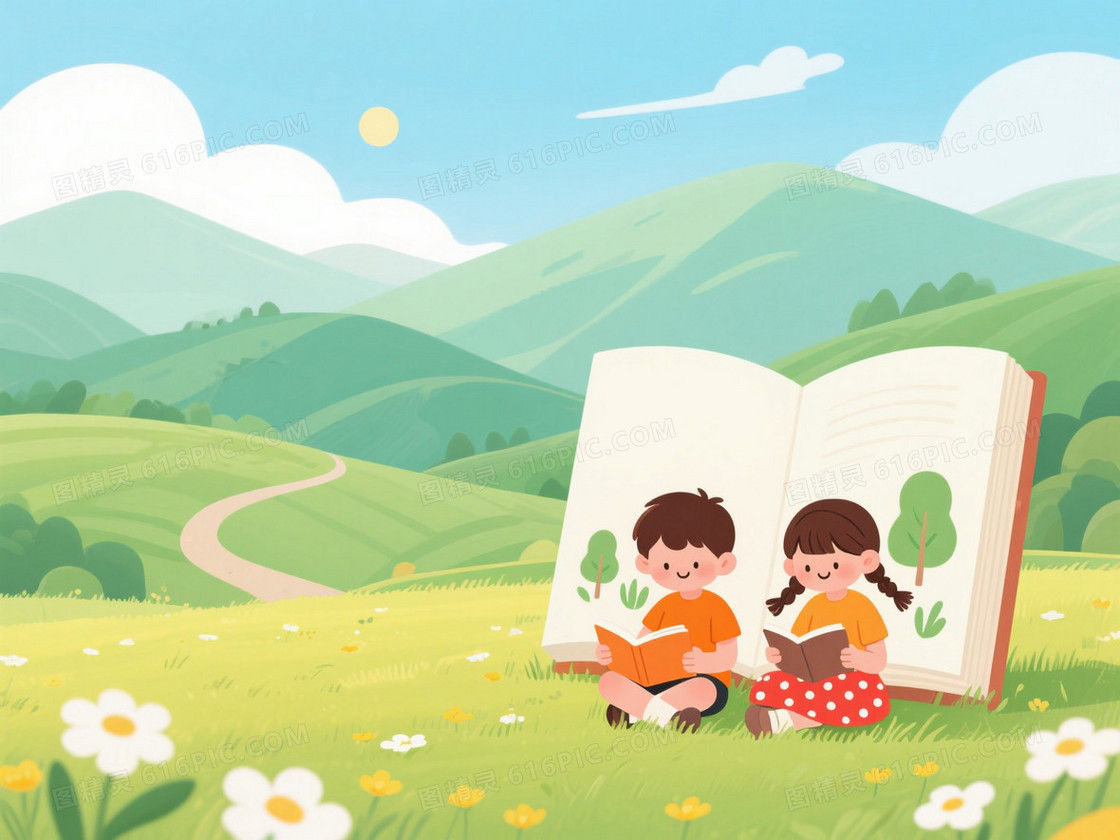 马卡龙色清新插画儿童阅读背景