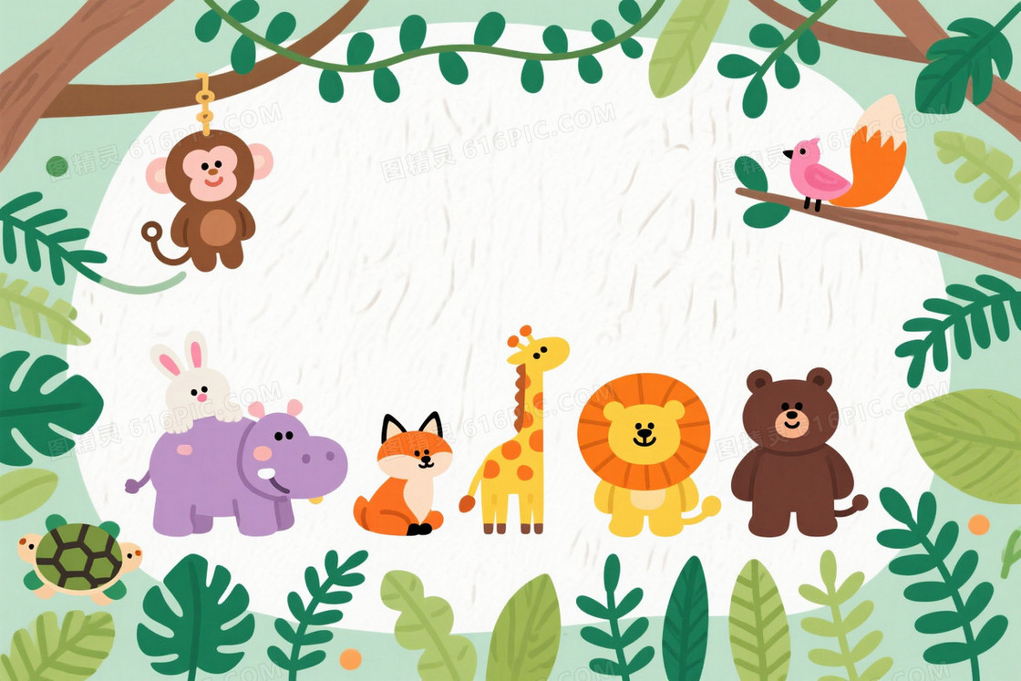 马卡龙色森林动物环形背景