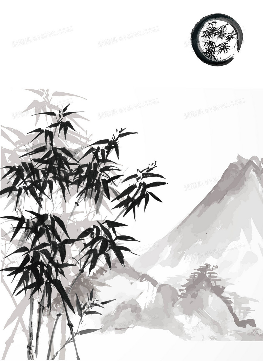 矢量中国风竹林远山背景