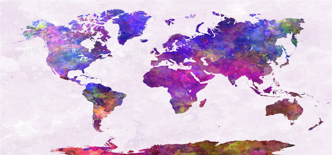 紫色水墨世界地图海报背景