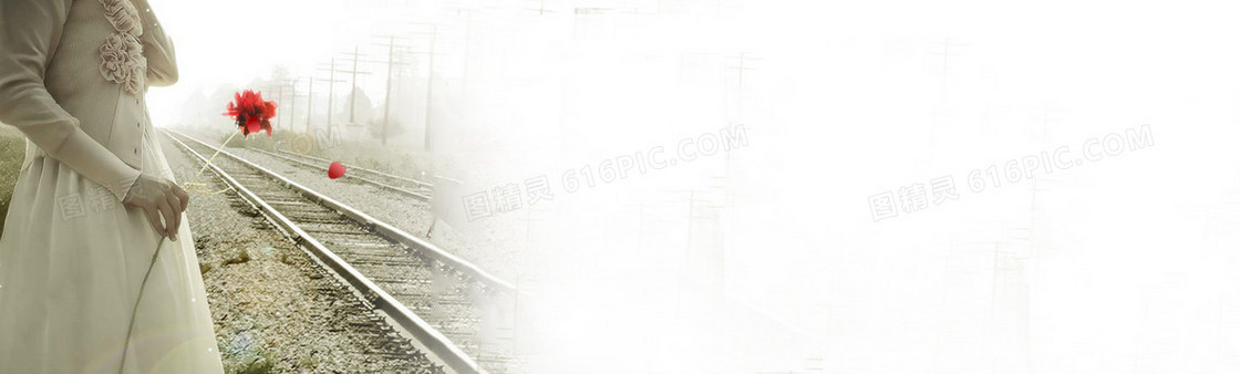美女花朵铁路背景banner