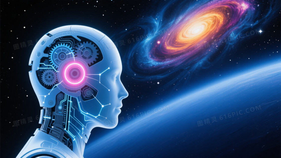 深蓝宇宙机械人星系背景