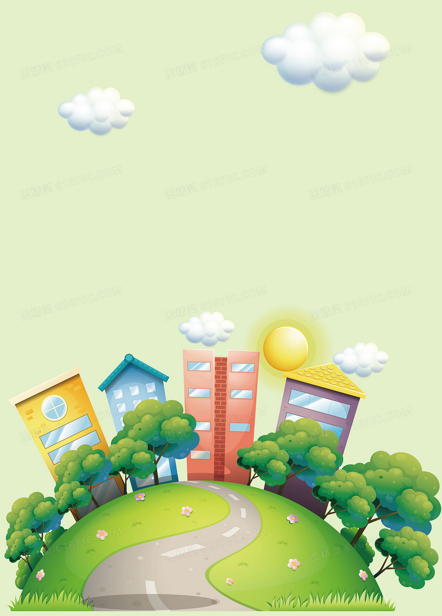 矢量卡通地球建筑球形背景