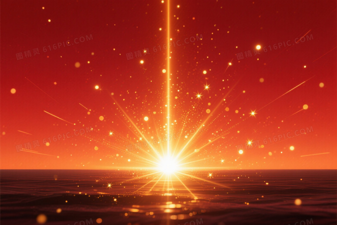 深红橙红渐变光爆星尘背景