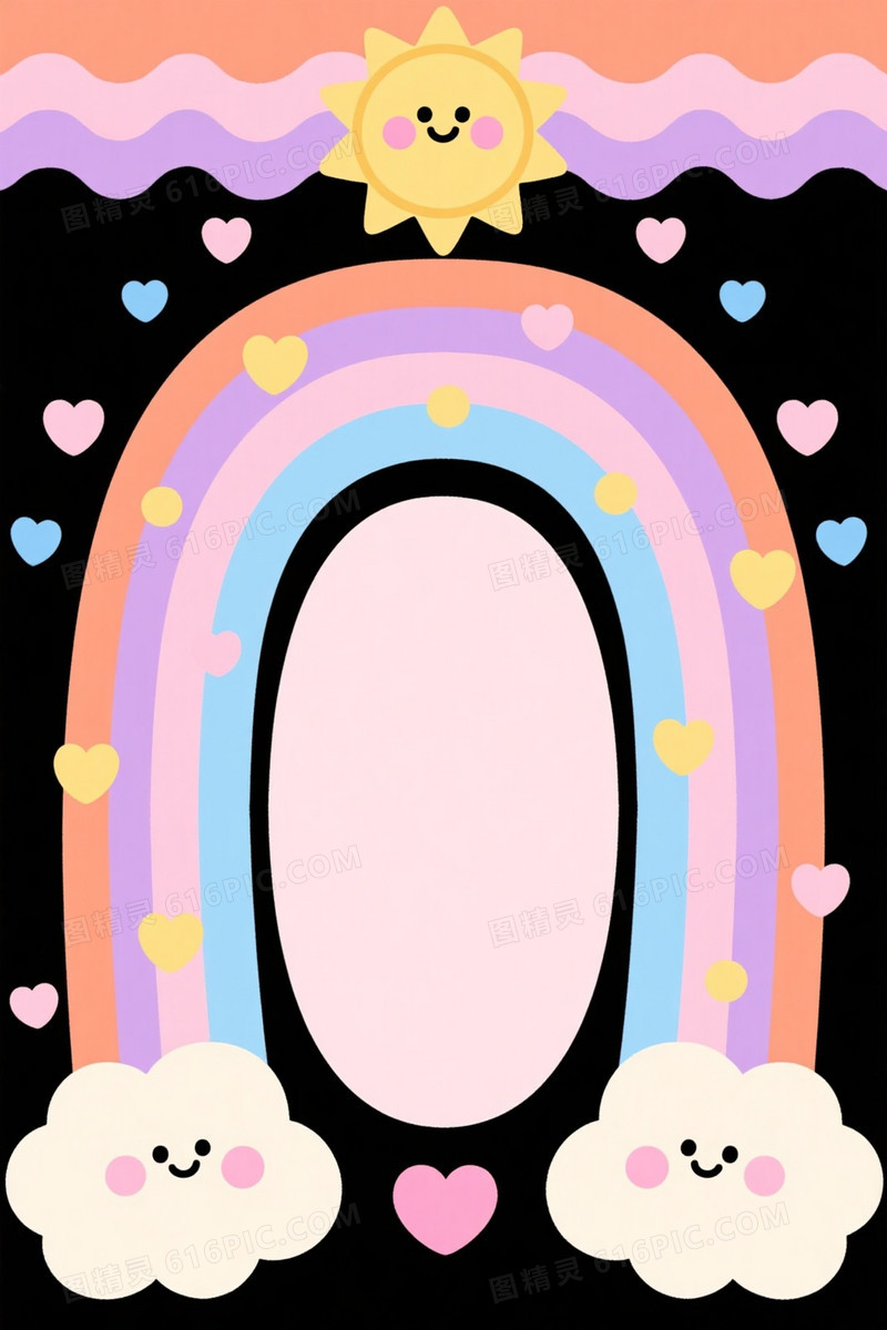 马卡龙色可爱插画太阳彩虹背景