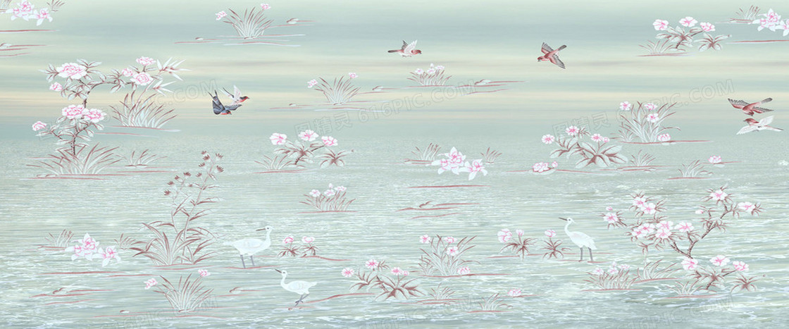 纯色花鸟手绘背景