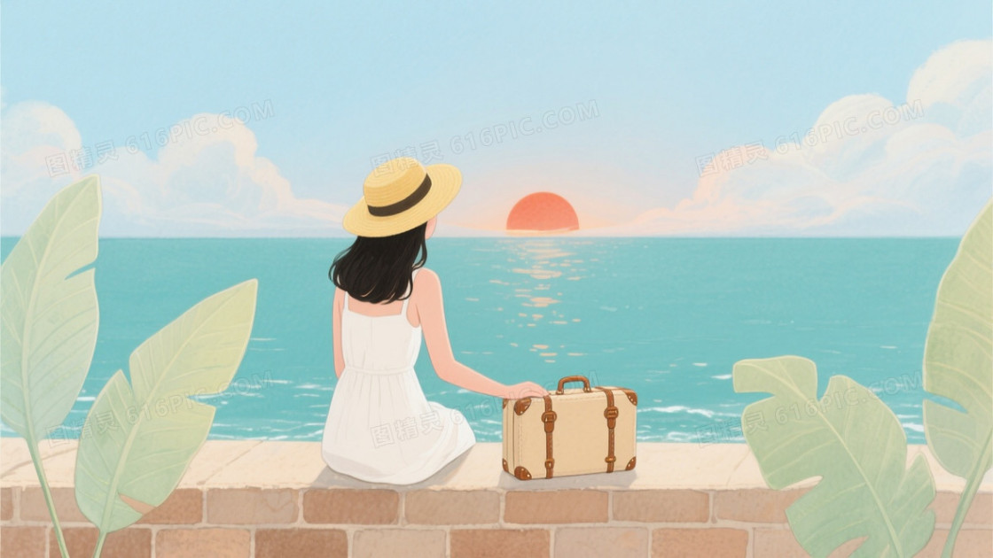 柔彩海边日落静坐背景