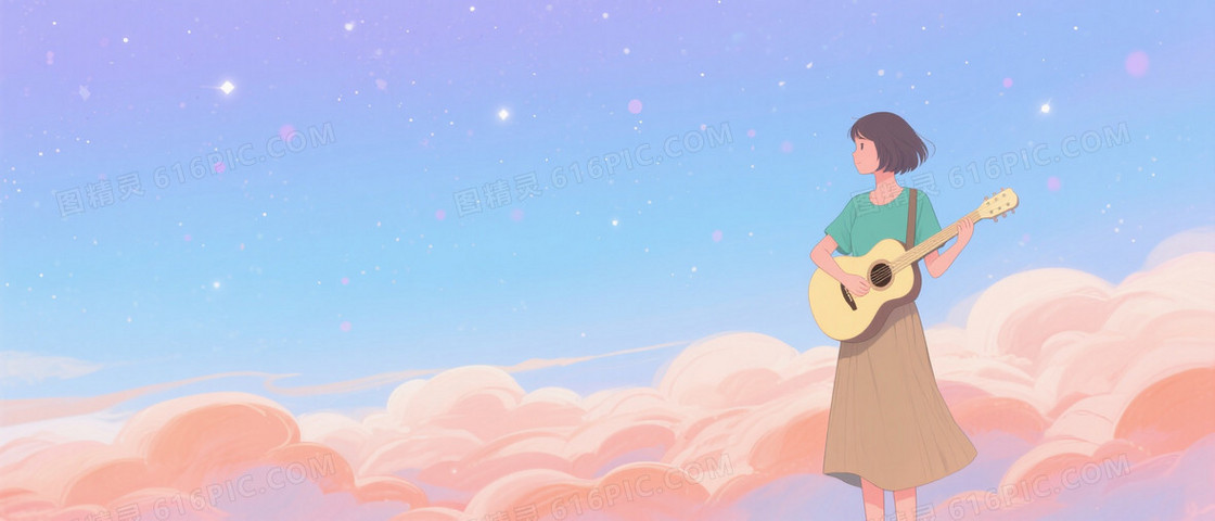 青蓝浅紫星点云海背景