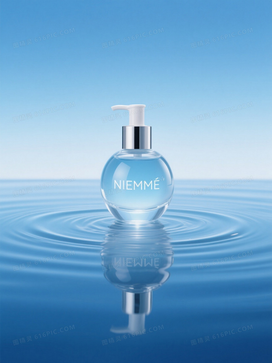 浅蓝渐变水面涟漪玻璃瓶背景