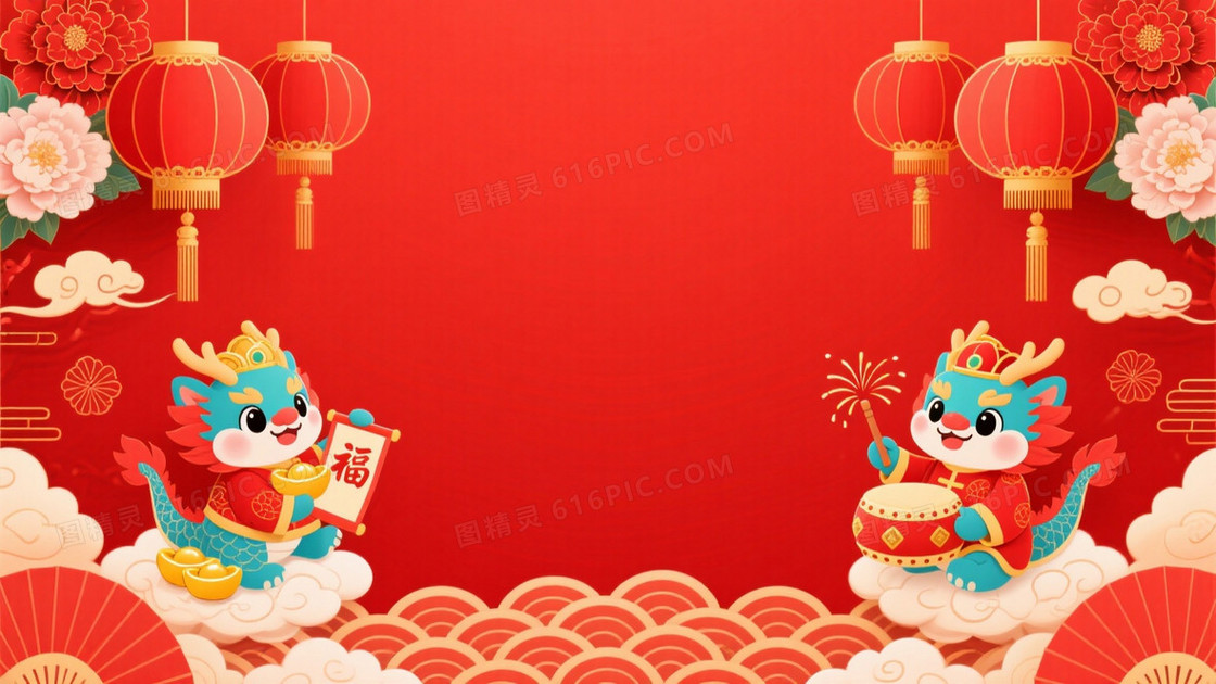 正红喜庆宫灯祥云背景