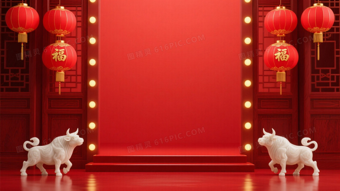 中国红典雅门框灯笼背景
