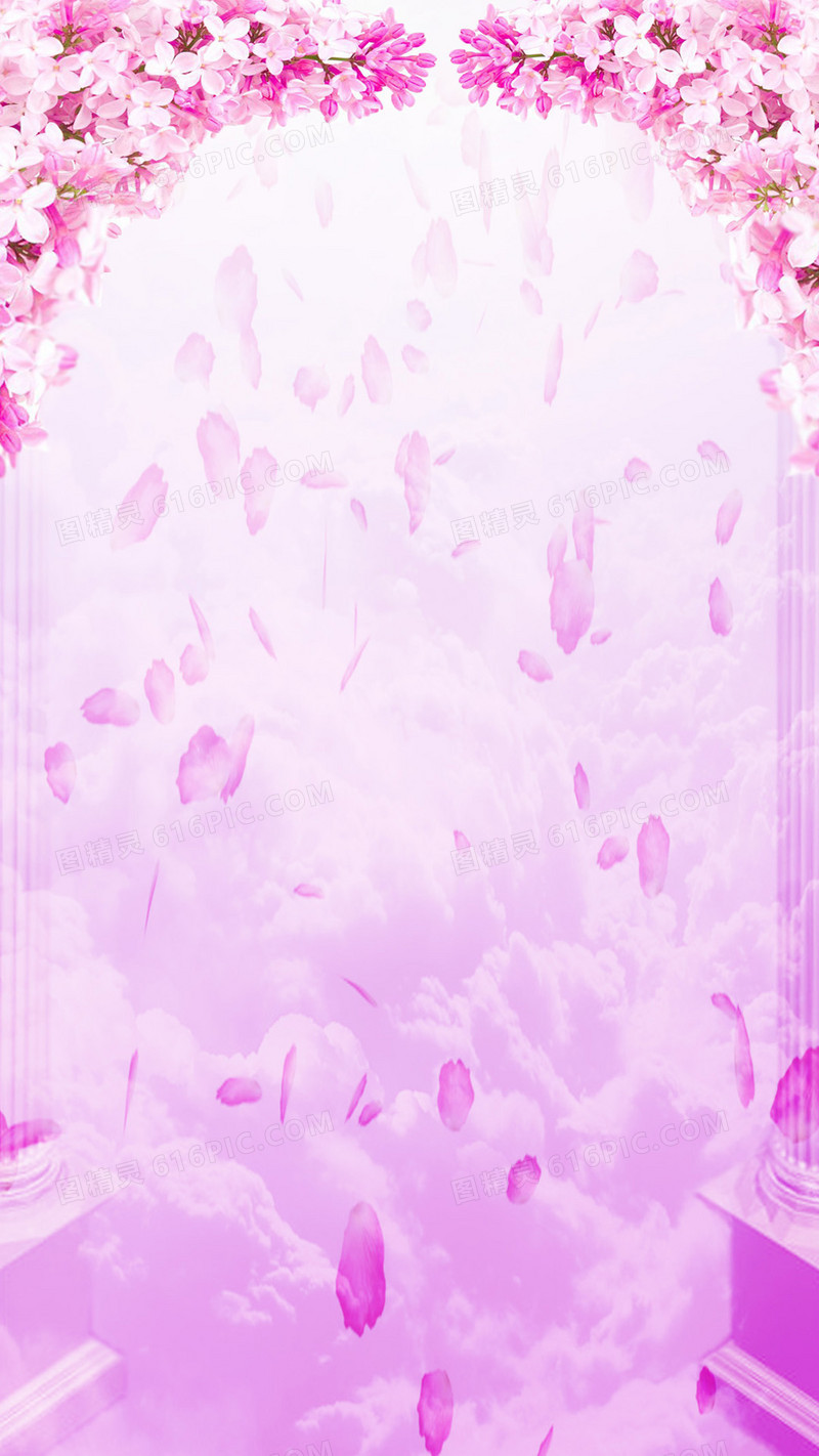 浪漫粉色花卉欧式拱门H5背景素材