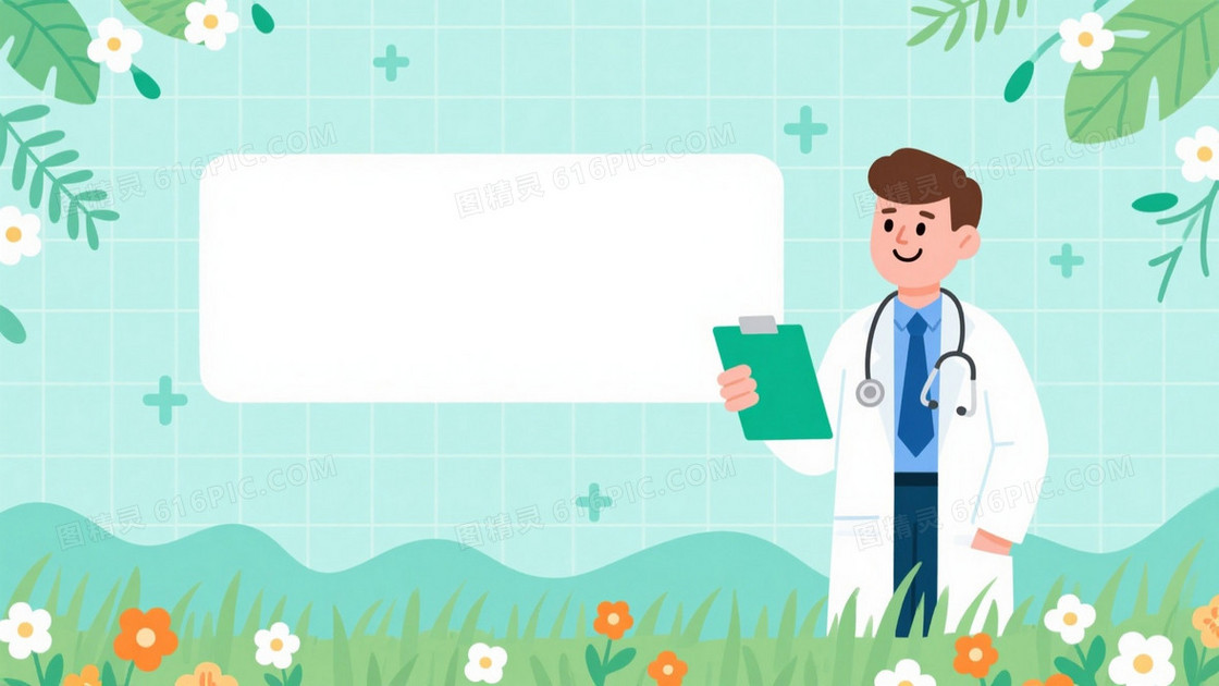 浅青绿网格手绘绿叶背景