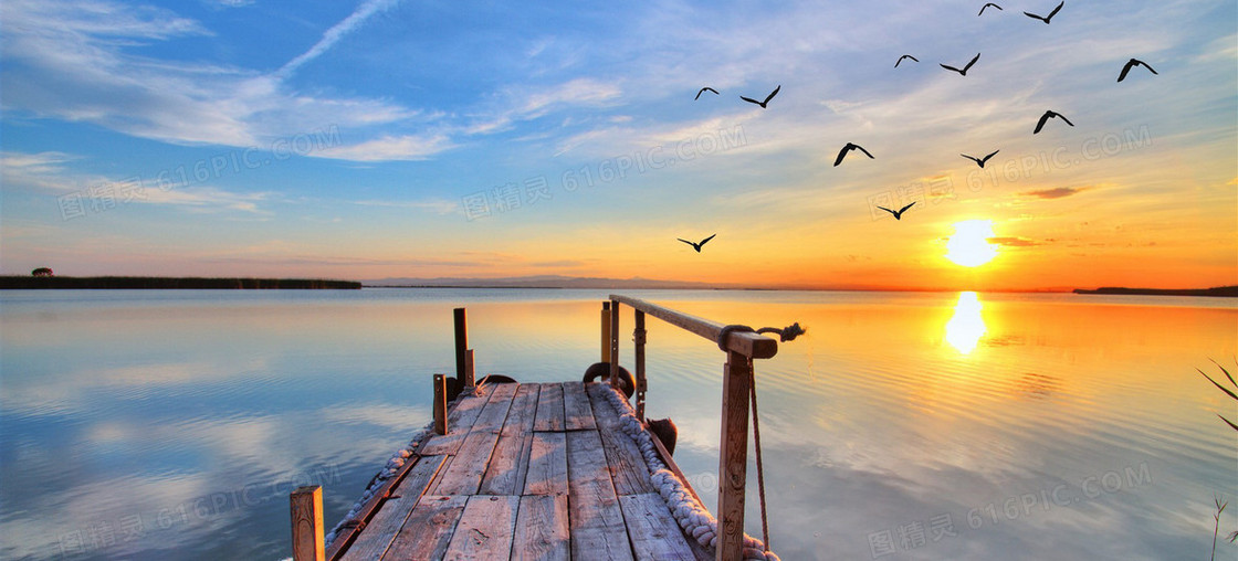 唯美大海夕阳沙滩摄影风景海报背景图