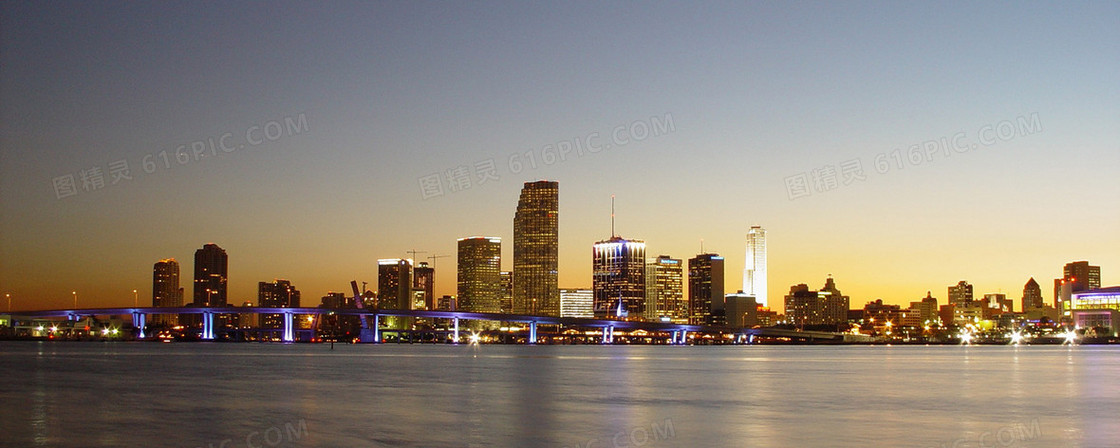 黄昏海边城市夜景背景