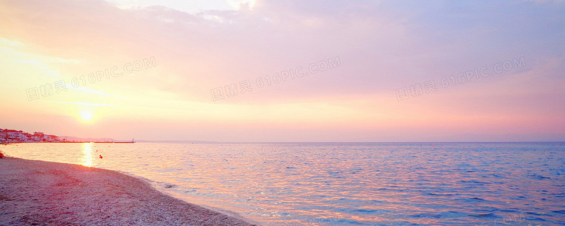 粉色天空大海沙滩背景