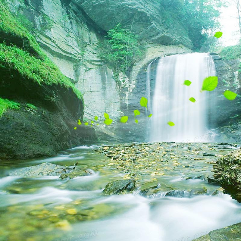 风景远山绿色水车背景