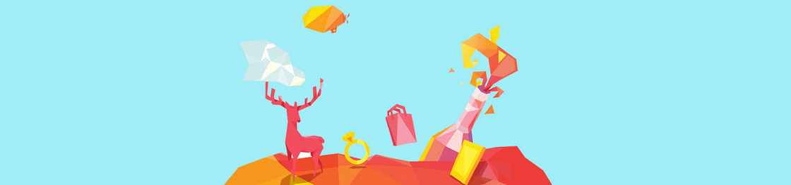 电商扁平几何立体块背景banner