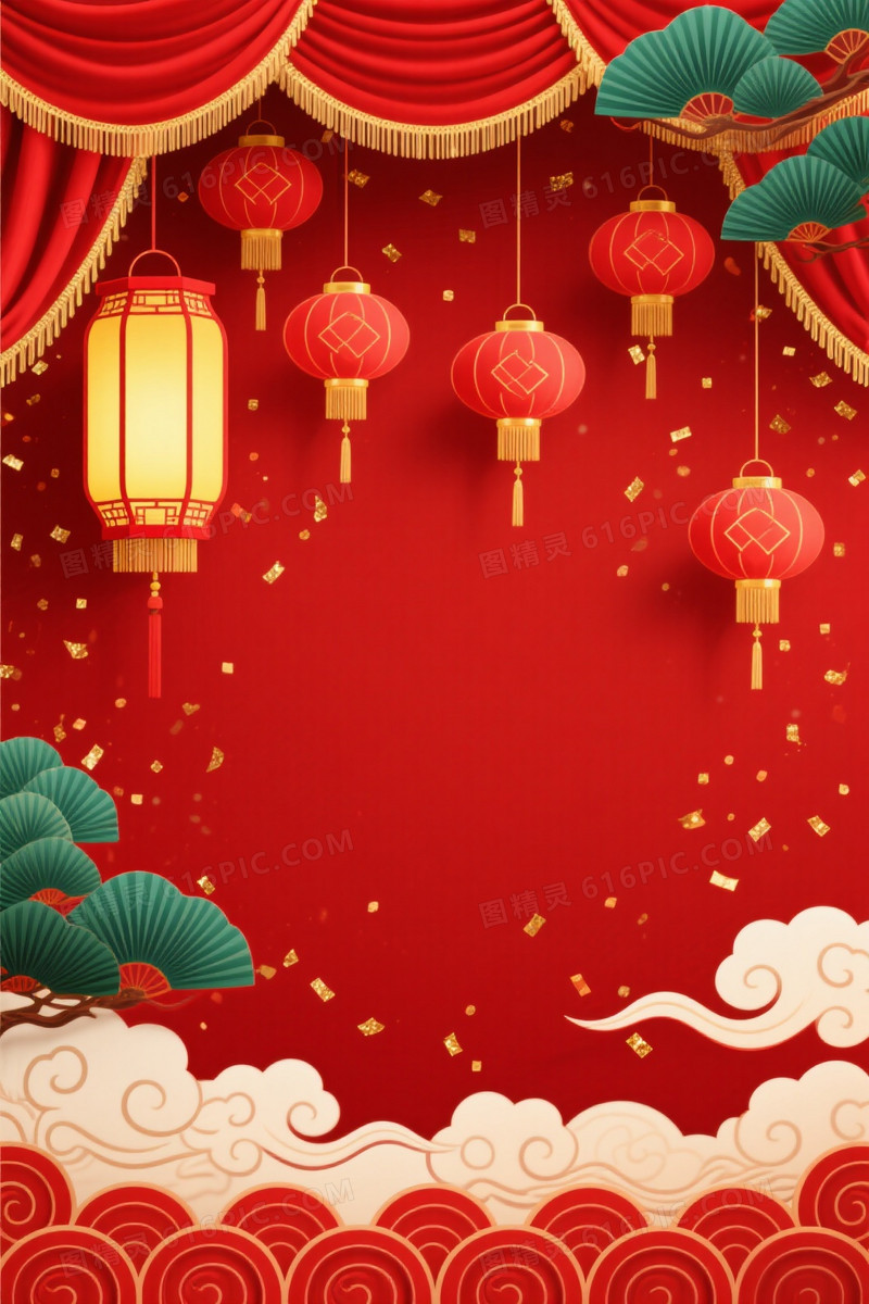 朱红中国风对称祥云灯笼背景背景图片下载_1664x936像素JPG格式_编号vnjfge834_图精灵