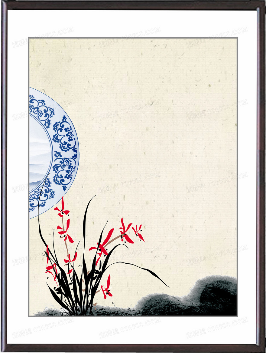中国风兰花墨迹背景