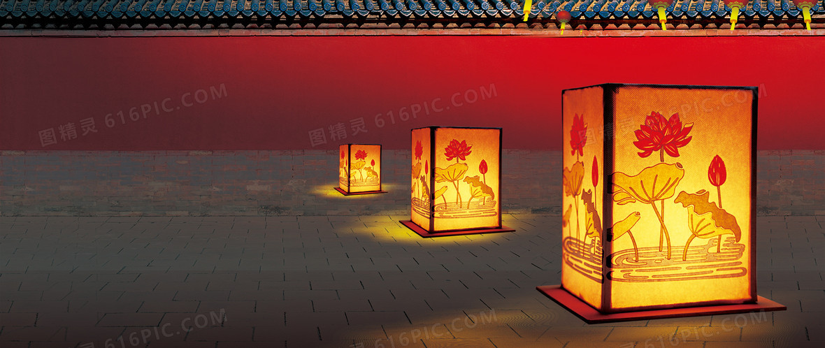 元宵花灯剪纸背景海报