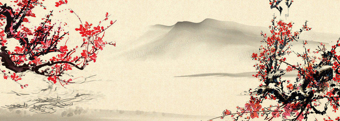 中国风梅花水墨画背景banner