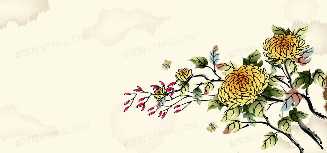 中国风水墨菊花背景banner