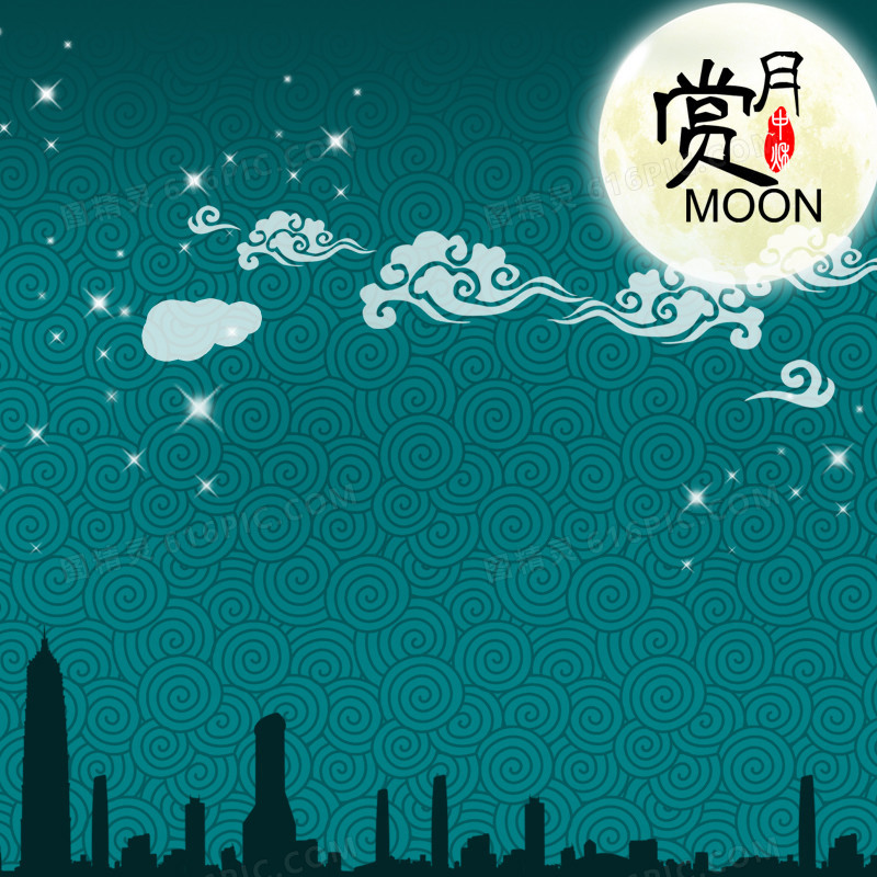 清新花纹中秋月亮背景图