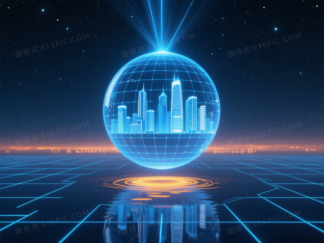深蓝科幻穹顶能量球背景