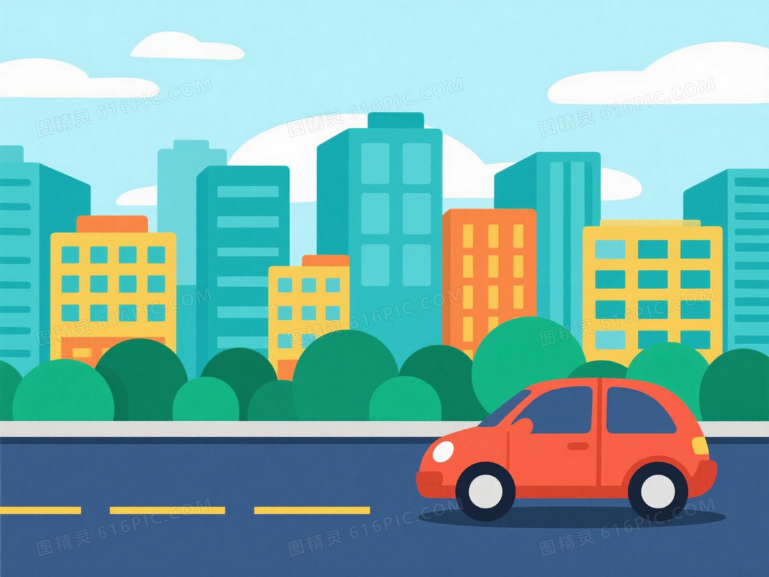 浅青蓝扁平城市街景背景
