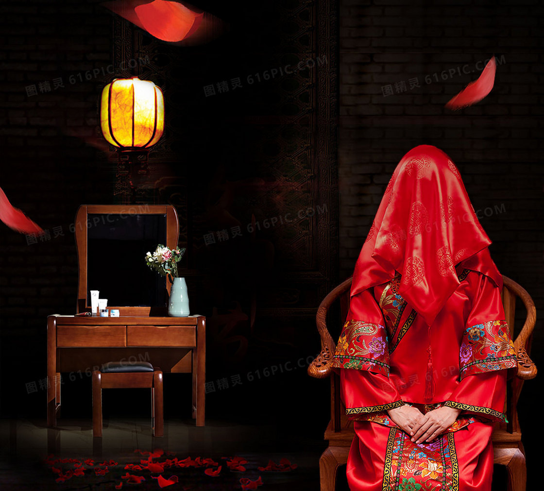 中式风格梳妆台海报背景素材