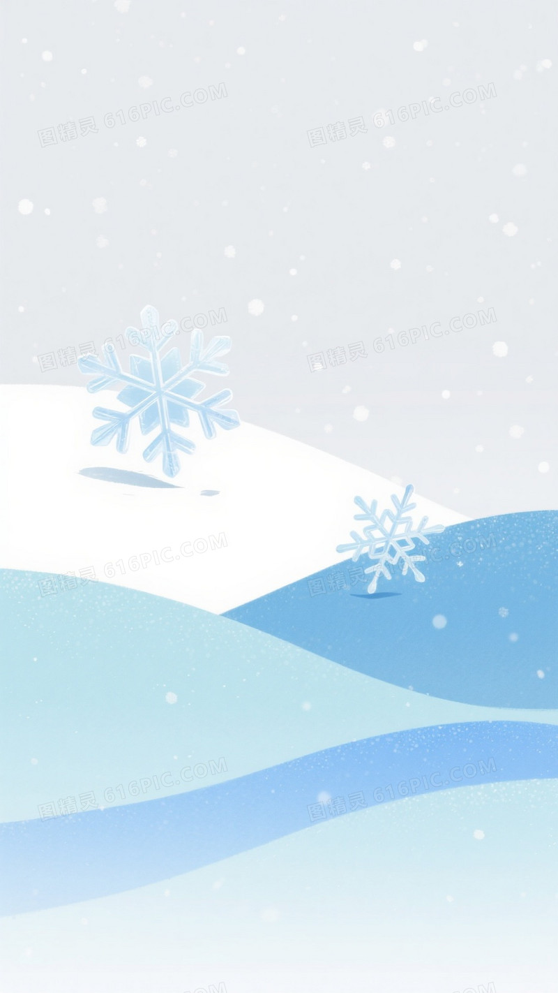 浅蓝白渐变雪丘雪花背景
