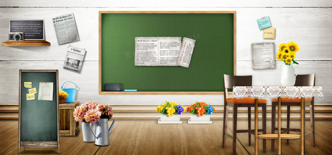 淘宝面包教室黑板教育桌椅报纸地板海报背景
