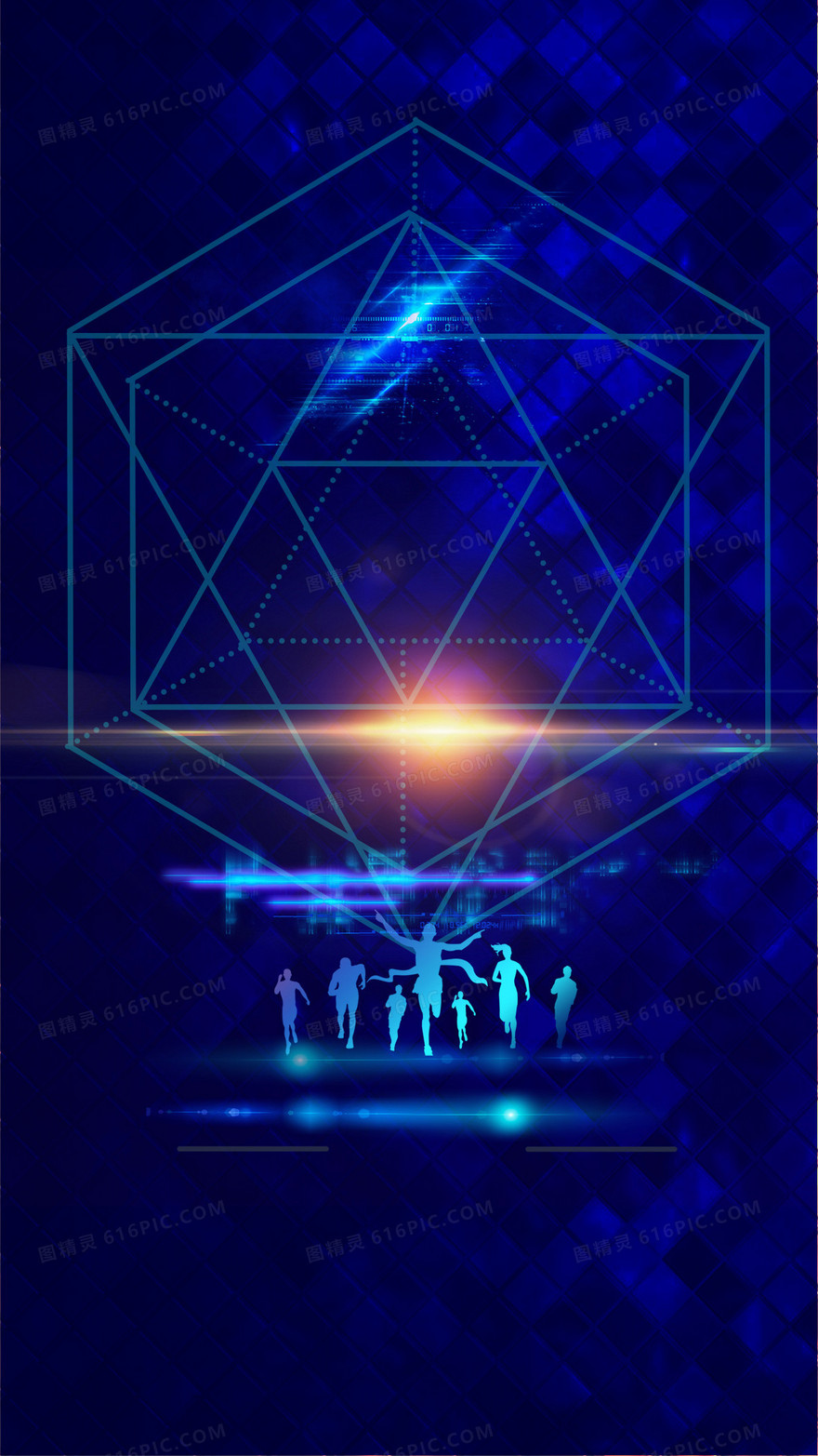 蓝色几何H5招聘海报背景psd分层下载