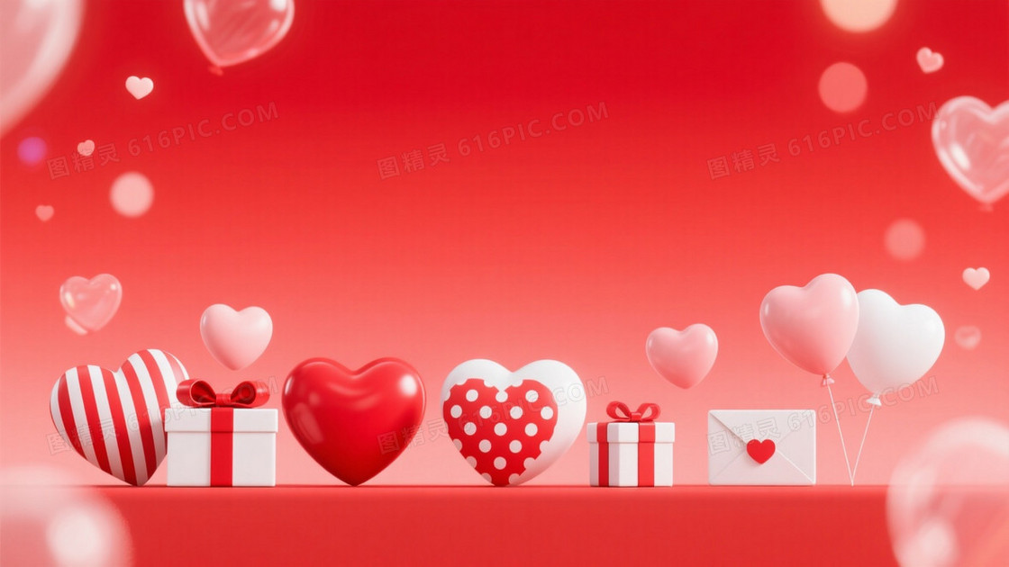 正红渐变浪漫心形节日背景