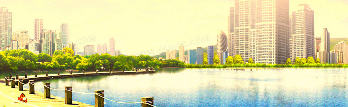 建筑湖景背景