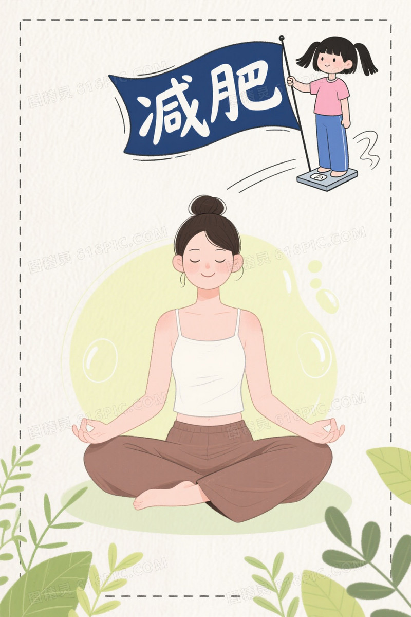 米白纸纹手绘冥想女性背景