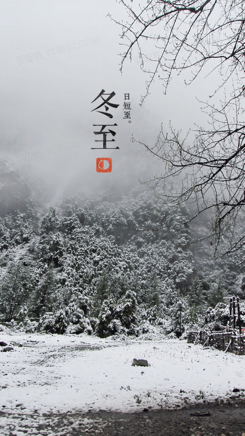 白色冬至雪景H5背景