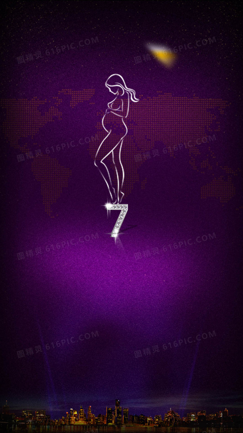 紫色纹理孕妇肖像H5背景素材